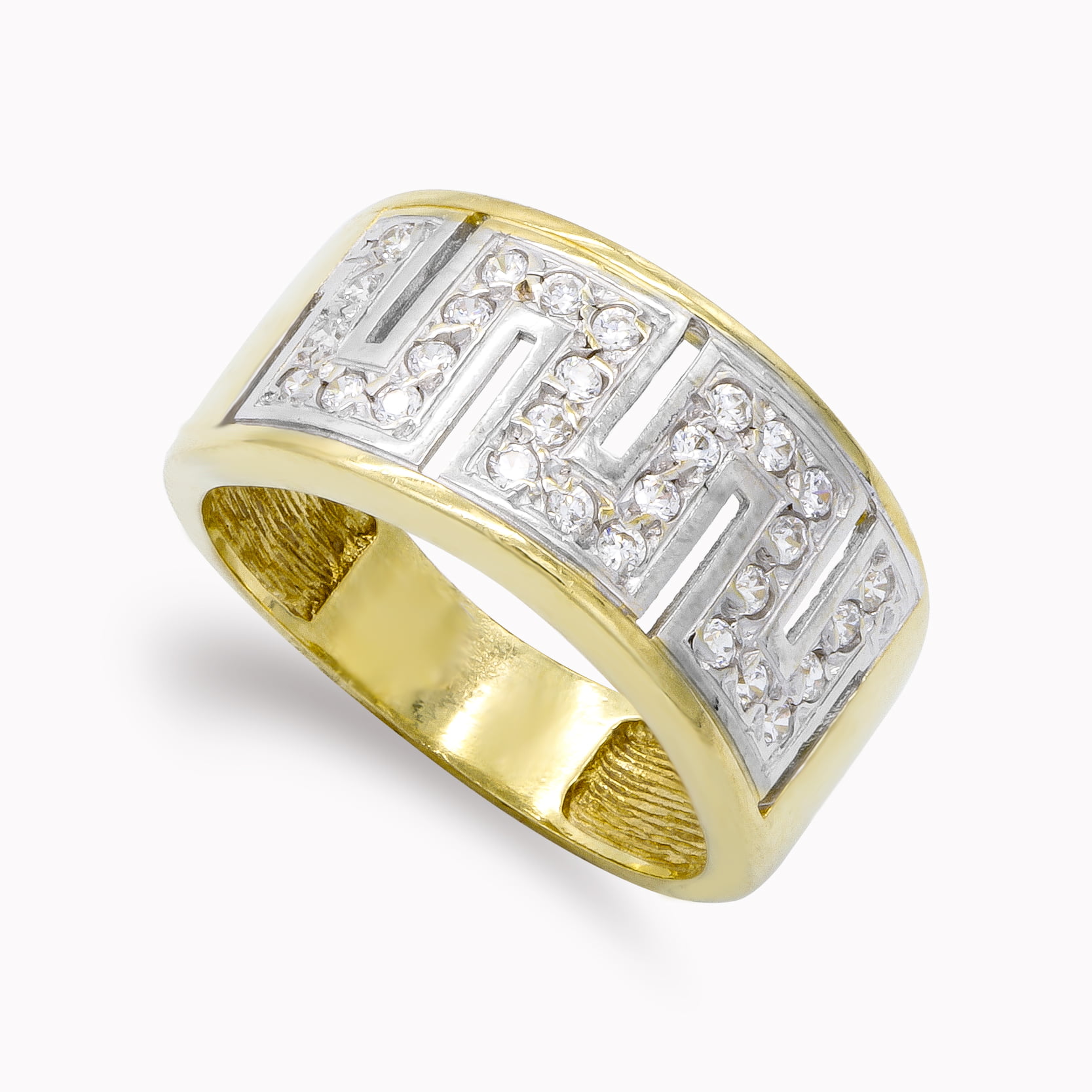 18K SORTIJA ORO BICOLOR GRECA Y CIRCONITAS
