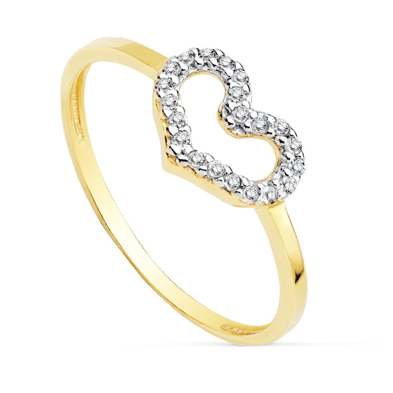 18K SORTIJA ORO BICOLOR CORAZON CIRCONITAS