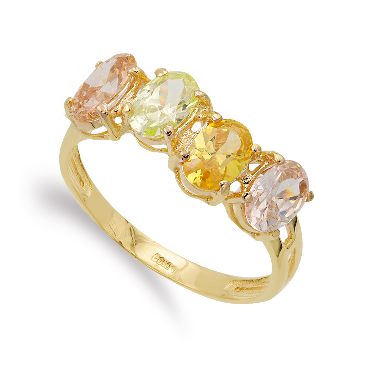 18K SORTIJA ORO AMARILLO CON CIRCONITA DE COLOR OVAL 6X4 MM
