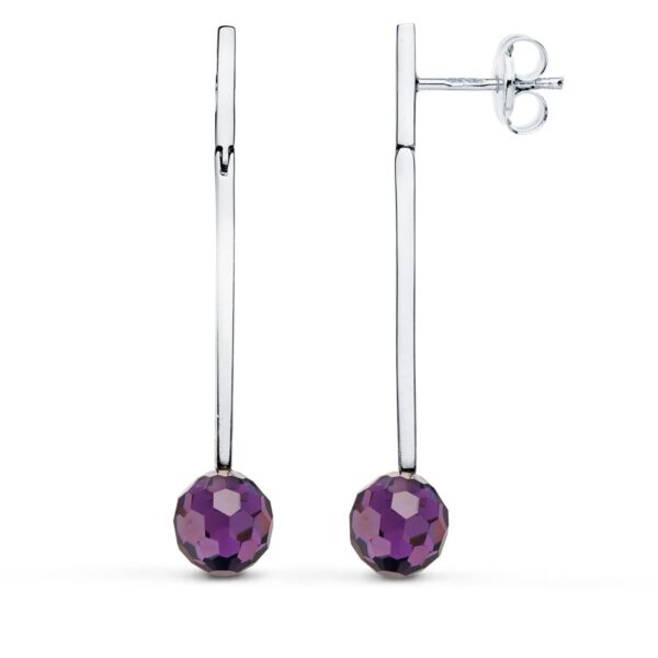 18K PENDIENTES ORO BLANCO LARGOS BOLA 8 MM PRESIÓN