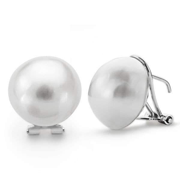 18K PENDIENTES JAPONESA ORO BLANCO 14 MM CIERRE OMEGA