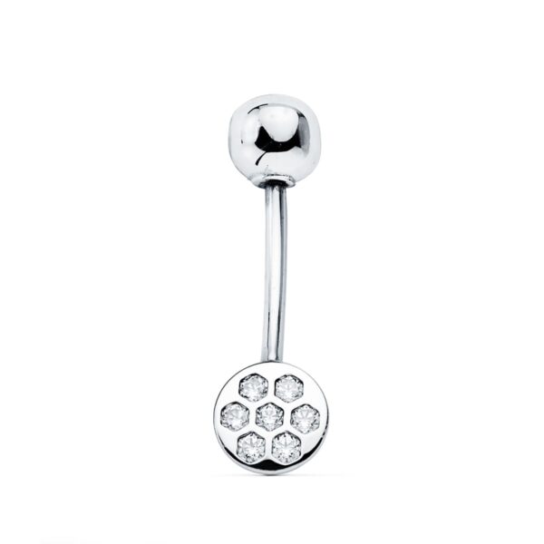 9K PIERCING OMBLIGO ORO BLANCO REDONDO CIRCONITA 6 MM CIERRE BOLA LISA 5 MM
