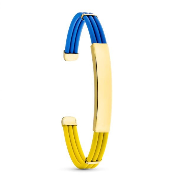 18K PULSERA PLACA CHAPA Y TERMINALES ORO AMARILLO RIGIDA  BANDERA UCRANIA 19CM