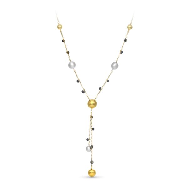 18K GARGANTILLA ORO BICOLOR BOLAS MATE Y BRILLO Y PIEDRAS
