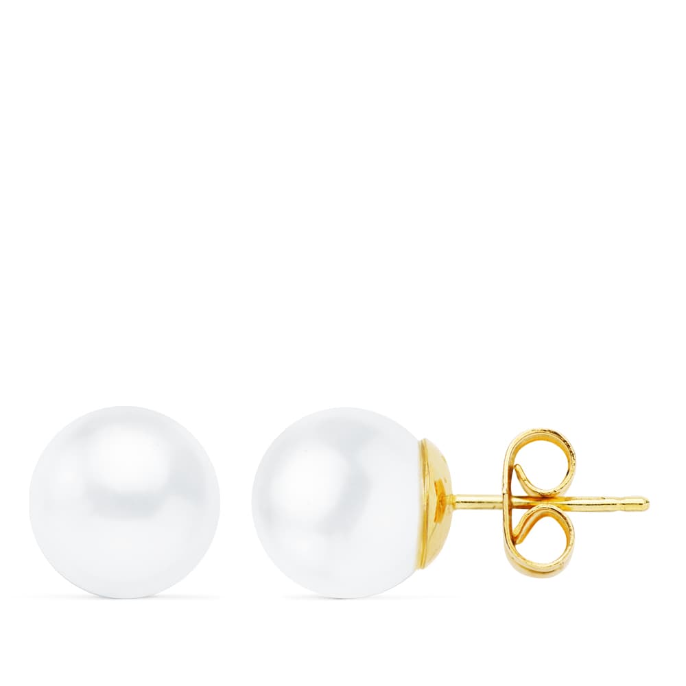 18K PENDIENTES ORO AMARILLO PERLA CULTIVADAS 9-9.5 MM CIERRE PRESION
