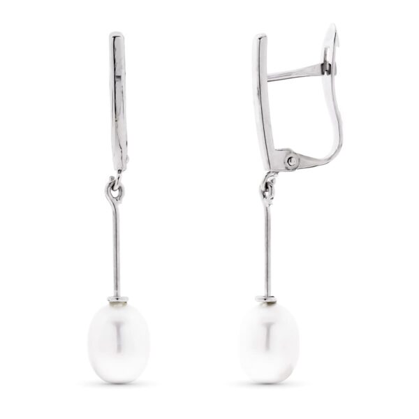 18K PENDIENTES ORO BLANCO CON PERLA 30X5 MM CIERRE CATALAN