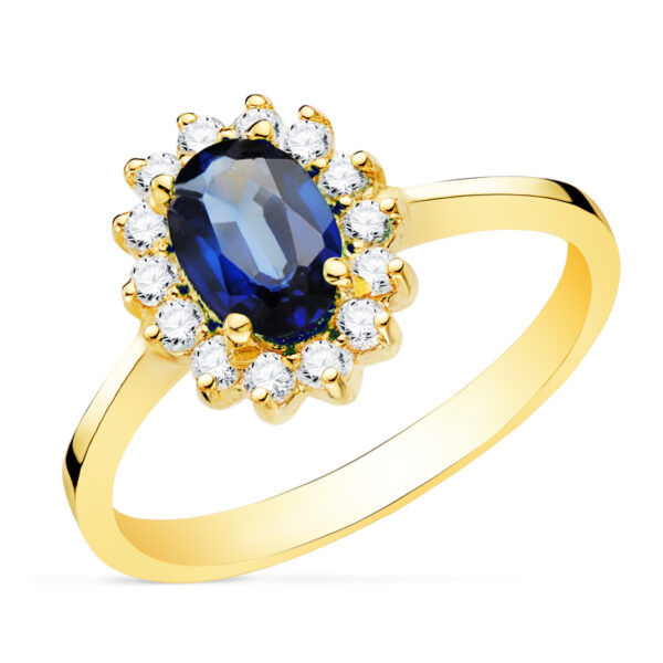 18K SORTIJA ORO AMARILLO ZAFIRO 7X5 MM 0,98 QTS.  DIAMANTES 0,300 QTS. VS2-G 11,5X9,5 MM