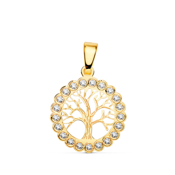 18K COLGANTE ORO AMARILLO ARBOL DE LA VIDA CIRCONITA 15 MM