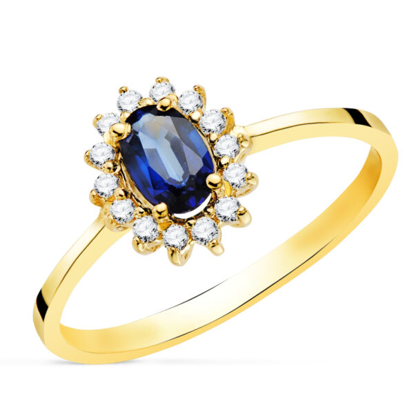 18K SORTIJA ORO AMARILLO ZAFIRO 6x4 MM 0,62 QTS. DIAMANTES 0,140 QTS. VS2-G 9, 5X8 MM