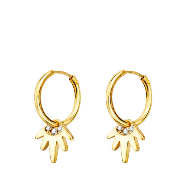 18K AROS ORO AMARILLO TUBO CON COLGANTE SOL CIRCONITA 9X8 MM ARO 12X1 MM