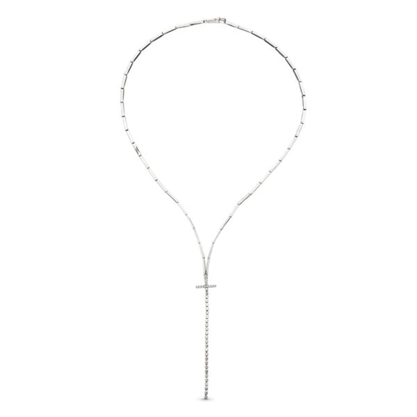 18K GARGANTILLA ORO BLANCO CRUZ CON CIRCONITAS