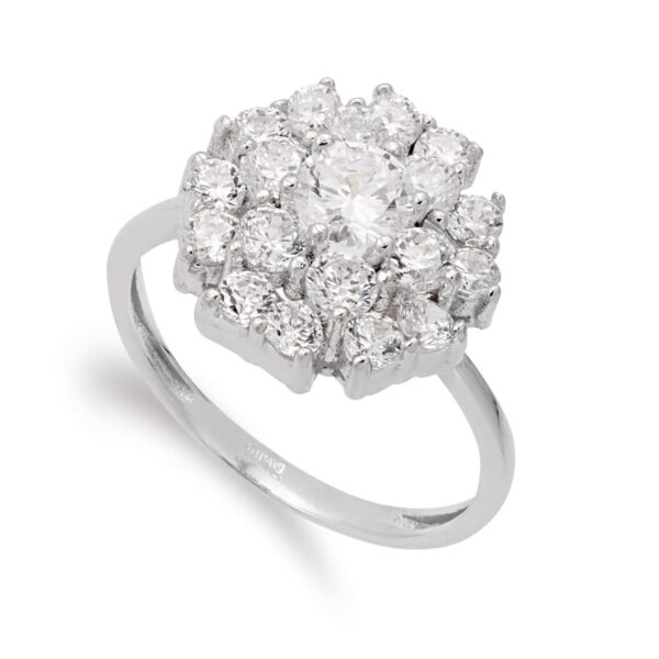 18K SORTIJA ORO BLANCO CUAJO PIÑA CON CIRCONITAS. ANCHO: 14 MM