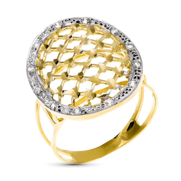 18K SORTIJA ORO BICOLOR OVAL TALLADA CON BORDE DE CIRCONITA 25X20 MM