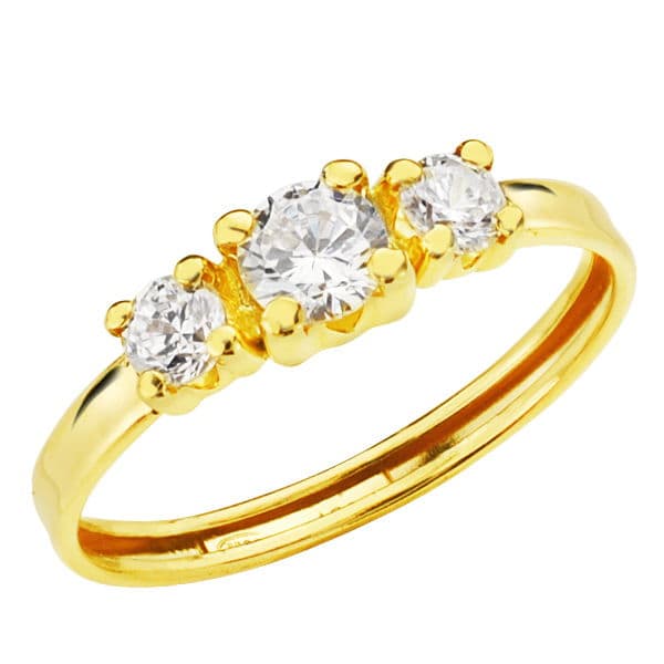 18K SORTIJA ORO AMARILLO CON TRES CIRCONITA DE 4 MM EN GARRAS