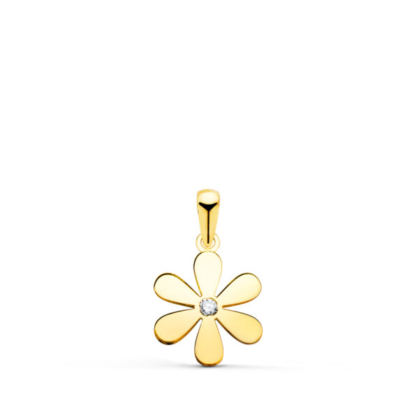 18K COLGANTE ORO AMARILLO FLOR 6 PETALOS EN BRILLO CON CIRCONITA 14X11 MM