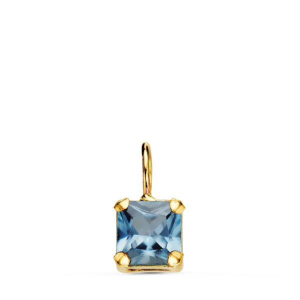 18K COLGANTE ORO AMARILLO CUADRADO CON GARRAS Y PIEDRA COLOR AGUAMARINA 5,5 X 5,5 MM.