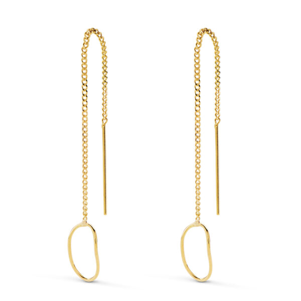 18K PENDIENTES ORO AMARILLO LARGOS CON CADENA Y MOTIVO OVAL. LARGO 76 MM
