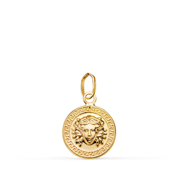 18K MEDALLA ORO AMARILLO MEDUSA GRECA EN BRILLO. MEDIDA: 12 MM