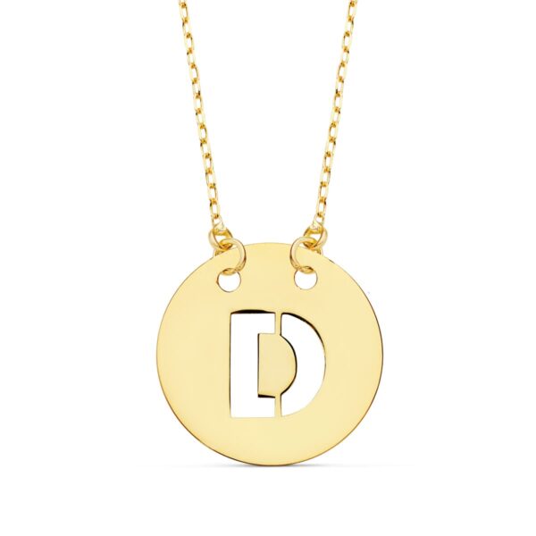 18K COLGANTE ORO AMARILLO LETRA " D " 15 MM CADENA FORZADA 42CM