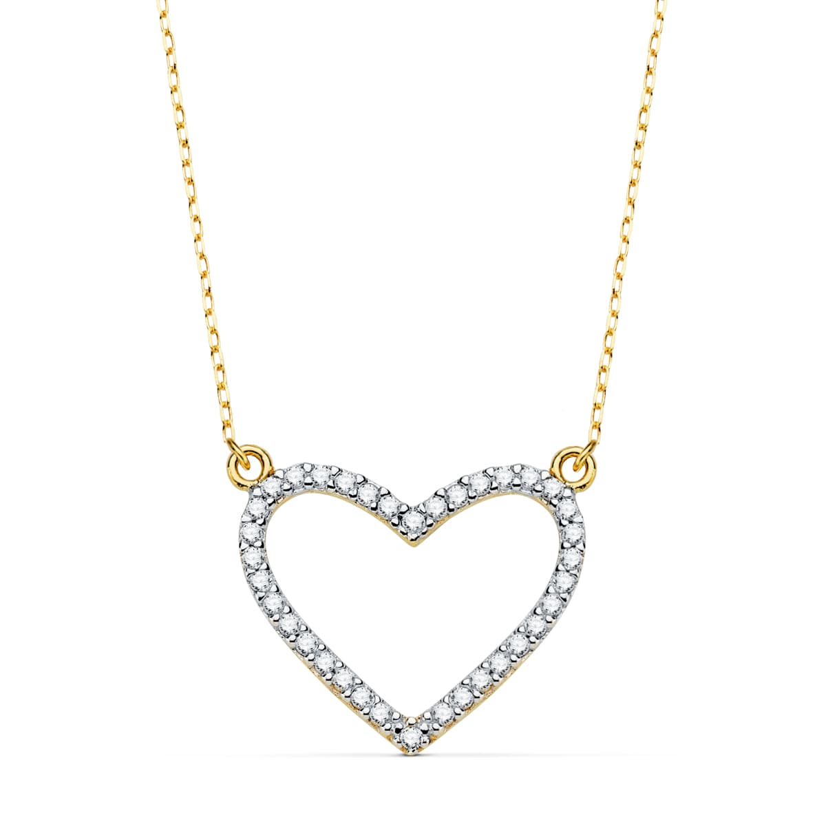 18K COLGANTE BICOLOR CORAZON 18X15 MM CADENA FORZADA 43+2 CM