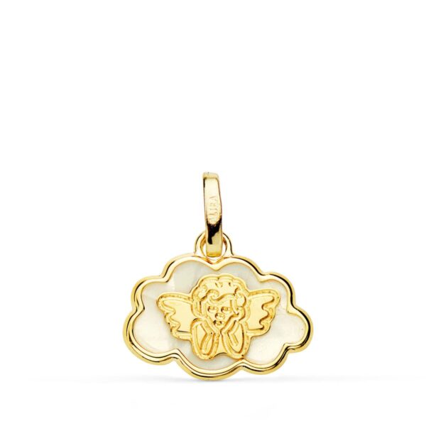18K COLGANTE ORO AMARILLO ANGELITO BURLON NUBE NACAR 15X12 MM