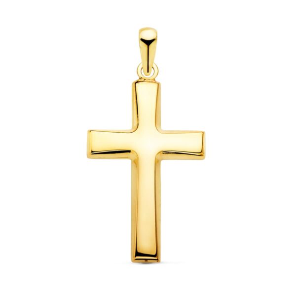 18K CRUZ ORO AMARILLO LISA PLANA HUECA EN BRILLO 25X16 MM