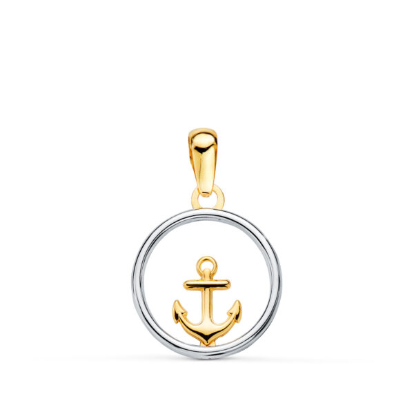 18K COLGANTE ORO BICOLOR REDONDO CON ANCLA. 13MM