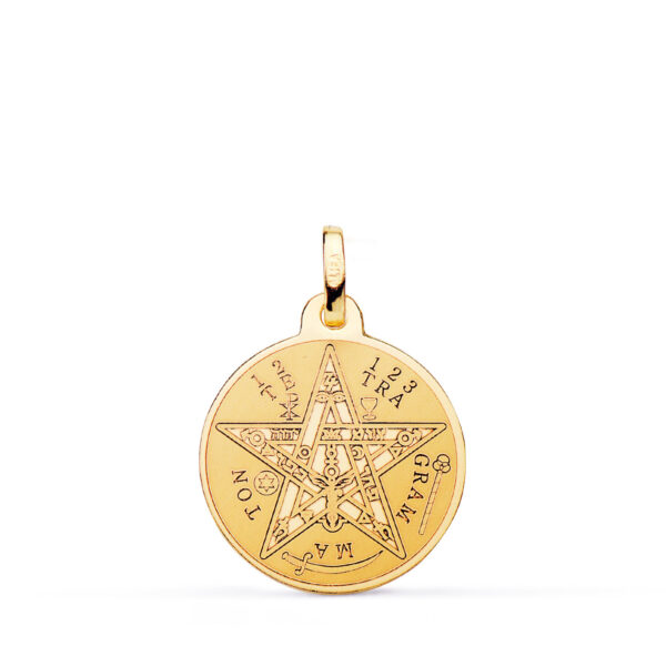 18K COLGANTE DISCO ORO AMARILLO MATIZADOY BRILLO TETRAGRAMATON 18 MM