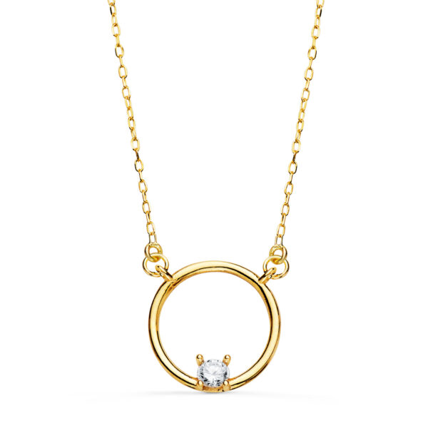 18K GARGANTILLA ORO AMARILLO MOTIVO REDONDO CON CIRCONITA. ANCHO: 12MM CADENA: 40 2 CM