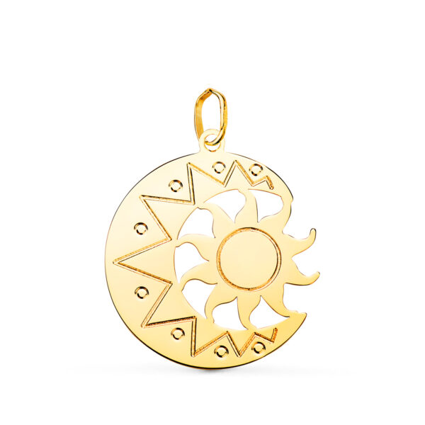 18K COLGANTE ORO AMARILLO DE LUNA CON SOL EN BRILLO 22 X 21MM