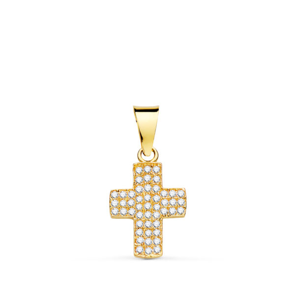 18K CRUZ ORO AMARILLO CON CIRCONITA BLANCAS. 14,5 X 9,5 MM