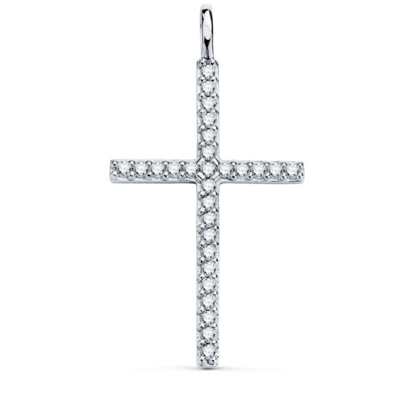 18K CRUZ ORO BLANCO CON CIRCONITA BLANCAS. 36 X 19 MM. ANILLA FIJA