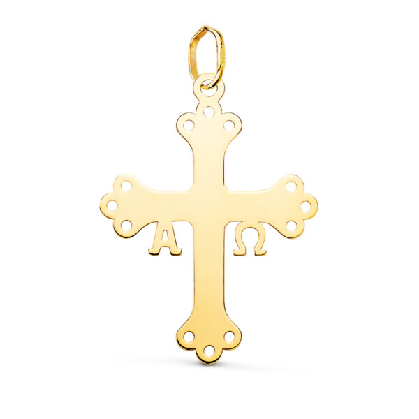 18K COLGANTE ORO AMARILLO CRUZ DE COVADONGA SILUETA EN BRILLO. 27 X 20 MM