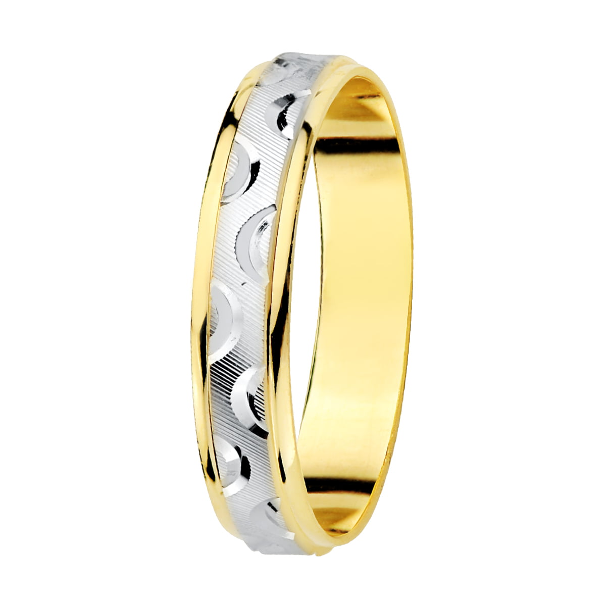18K ALIANZA ORO BICOLOR TALLADA Y BORDES EN BRILLO. ANCHO: 4 MM.