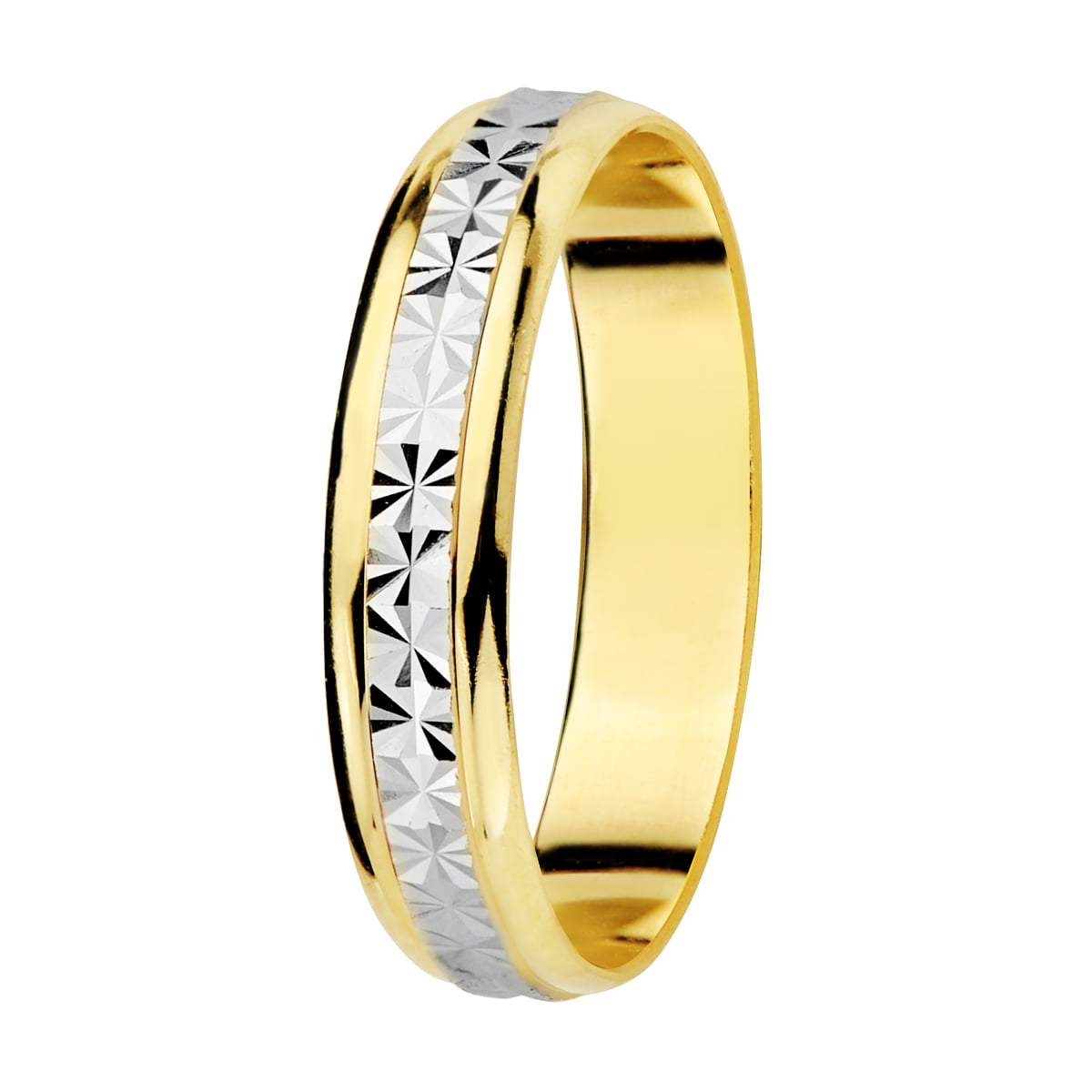 18K ALIANZA ORO BICOLOR TALLADA Y BORDES EN BRILLO 4 MM
