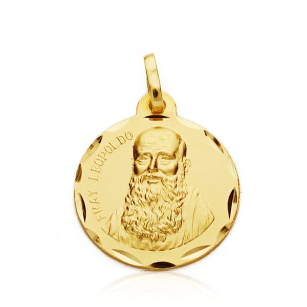 9K MEDALLA ORO AMARILLO FRAY LEOPOLDO 18 MM TALLADA