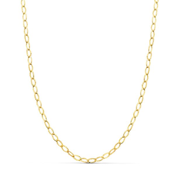 18K CADENA ORO AMARILLO FORZADA TALLADA HUECA LARGO 45CM ANCHO 2.5 MM