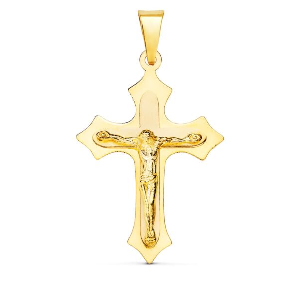 18K CRUZ ORO AMARILLO CON CRISTO EN BRILLO 32X22 MM