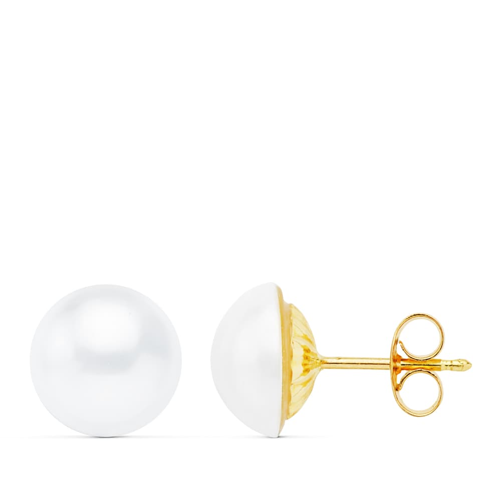 18K PENDIENTES ORO AMARILLO PERLA AUSTRALIANA 13-14 MM CIERRE PRESION