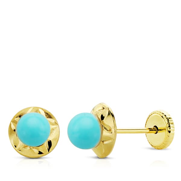 9K PENDIENTES ORO AMARILLO TALLADOS CORAL 4 MM. ANCHO: 6 MM. CIERRE TUERCA
