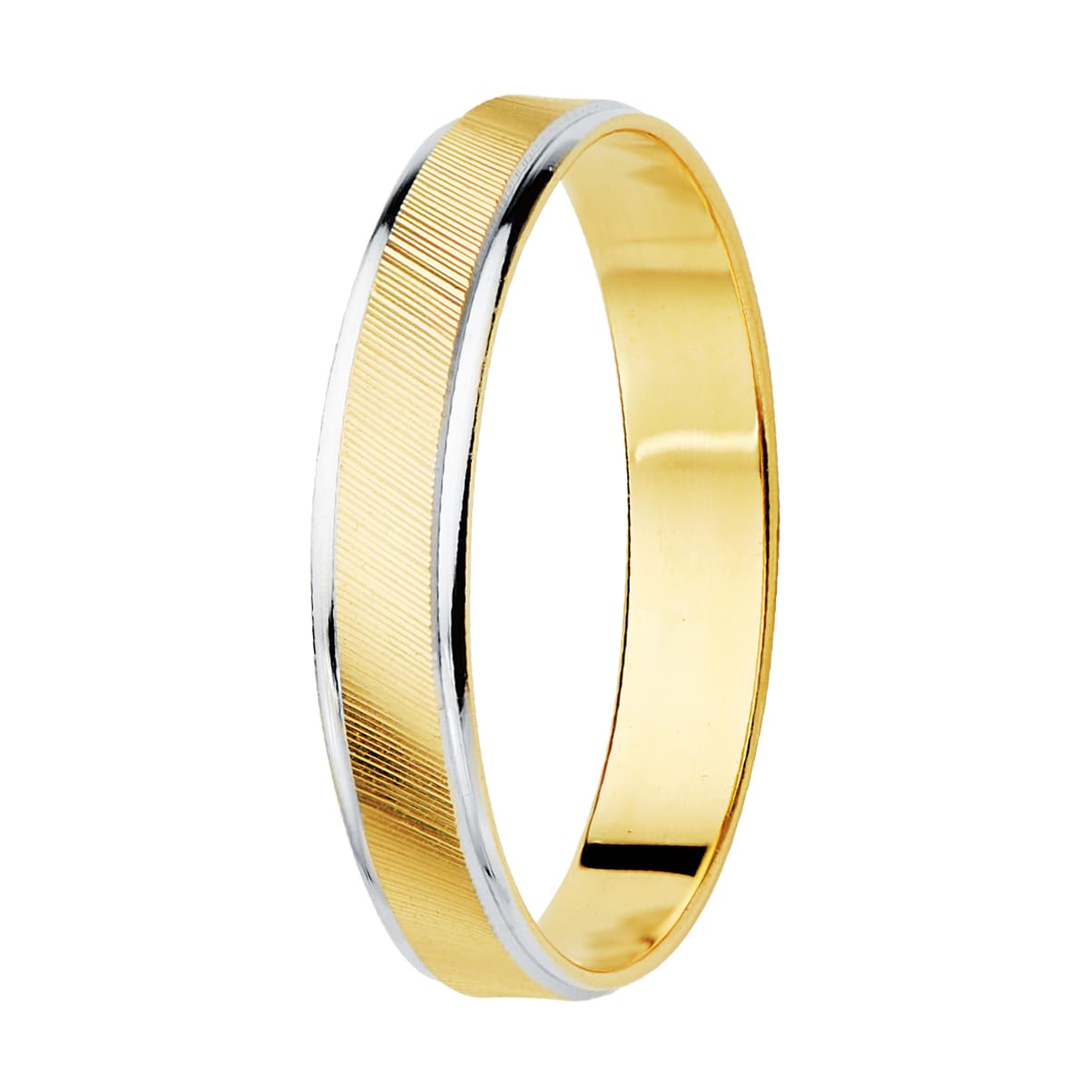9K ALIANZA ORO BICOLOR ESTRIAS Y BORDES EN BRILLO ANCHO: 3,5 MM