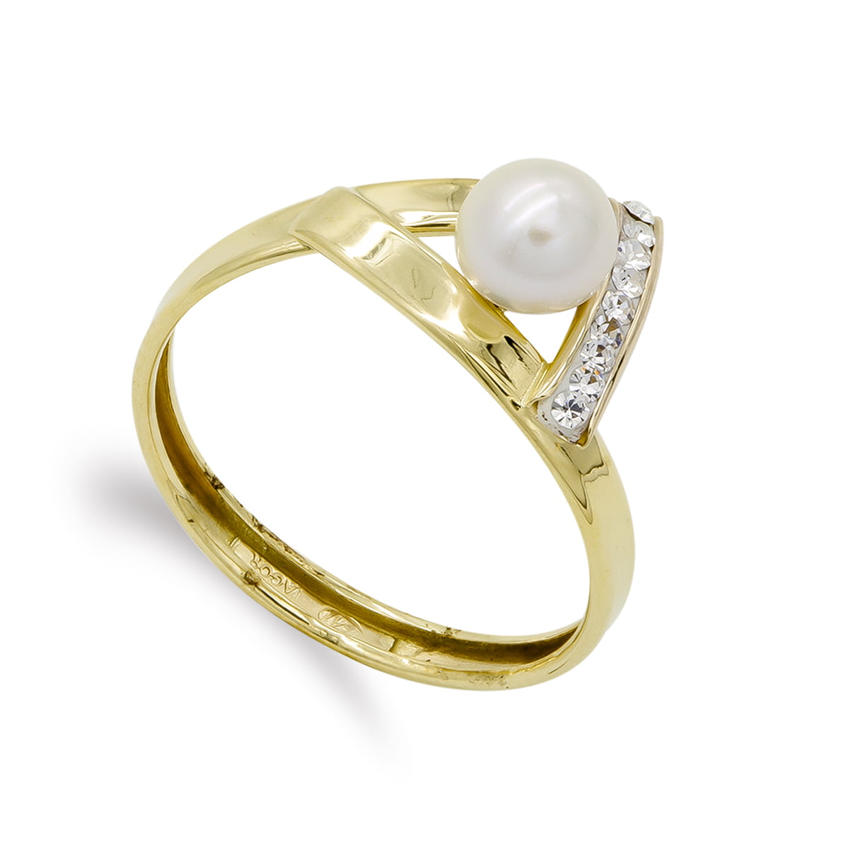9K SORTIJA ORO AMARILLO BANDAS CON PERLA DE 5 MM. ANCHO: 8 MM