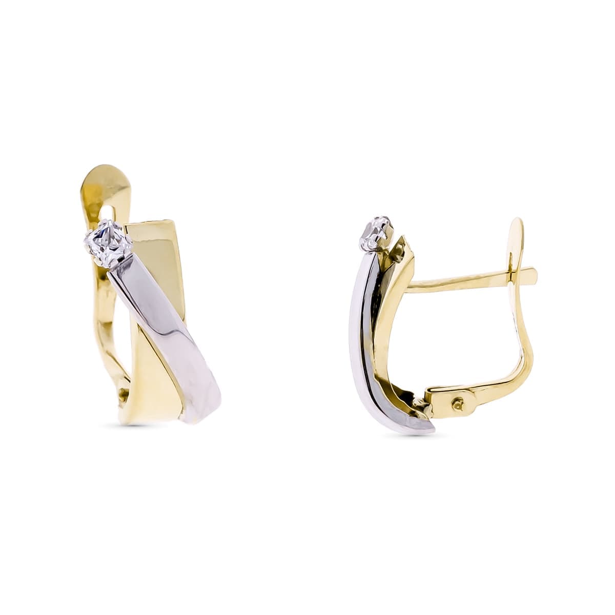9K PENDIENTES ORO BICOLOR BANDA Y CIRCONITA 14X6 MM CATALAN