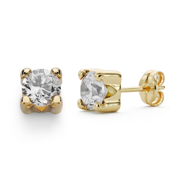 9K PENDIENTES ORO AMARILLO GARRA CUADRADA CIRCONITA 6 MM CIERRE PRESION