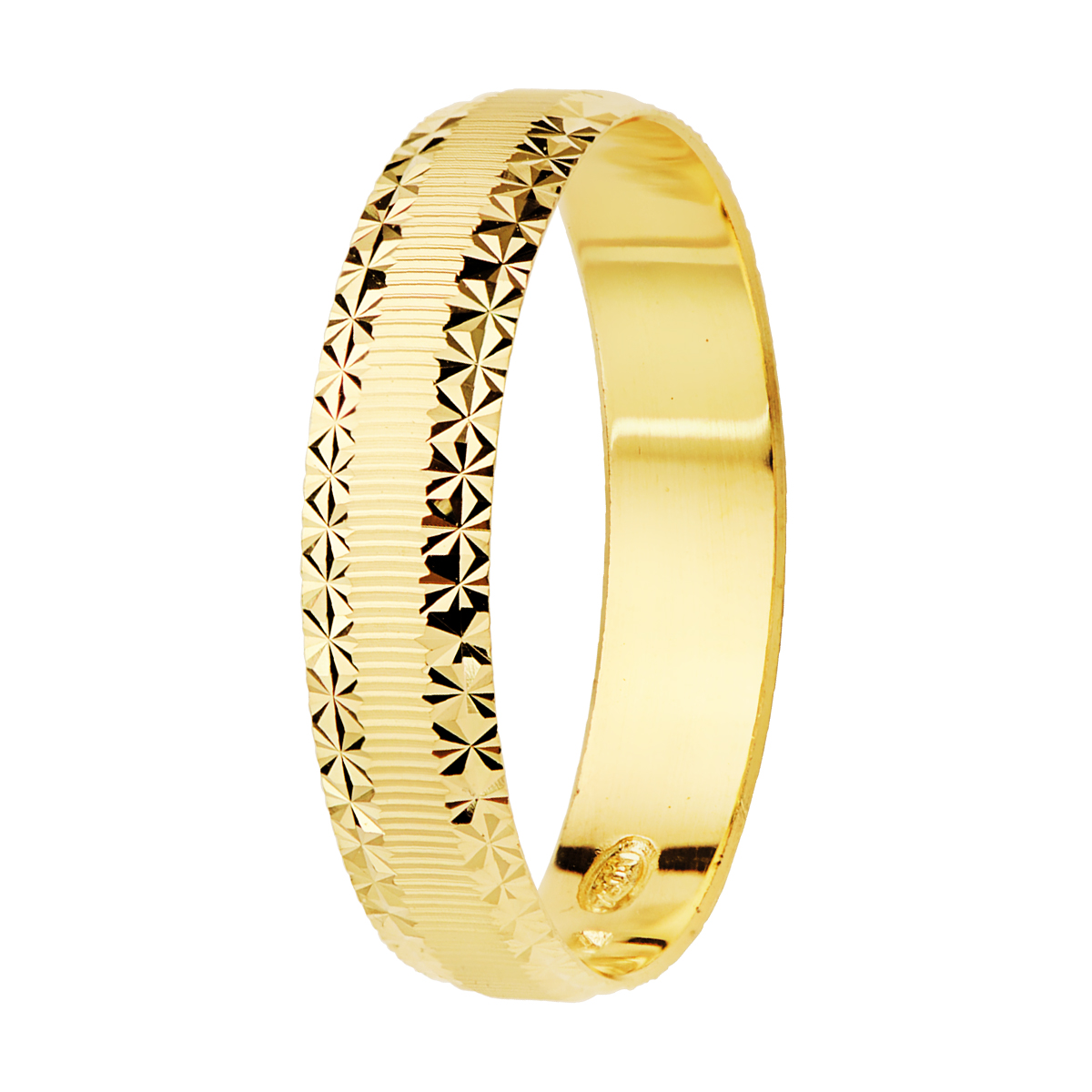 9K ALIANZA ORO AMARILLO MATE Y BORDES DIAMANTADOS. ANCHO: 4 MM