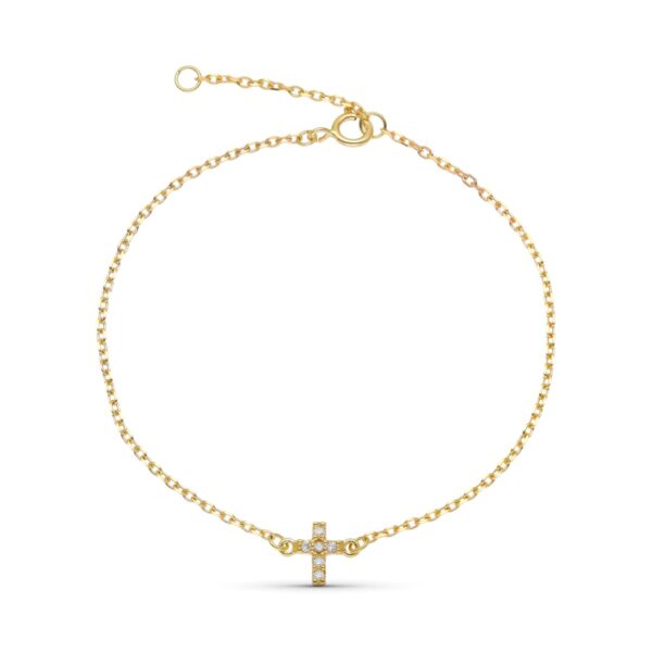 9K PULSERA ORO AMARILLO CRUZ DIAMANTES NATURALES 0.048 CTS 18XM - 16CM