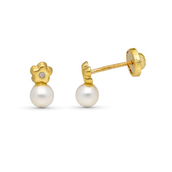 9K PENDIENTES ORO AMARILLO DIAMANTES 9X5 MM 0.02 CTS SI-H TUERCA