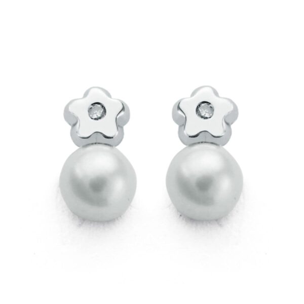 9K PENDIENTES ORO BLANCO DIAMANTES 9X5 MM 0.02 CTS SI-H CIERRE TUERCA