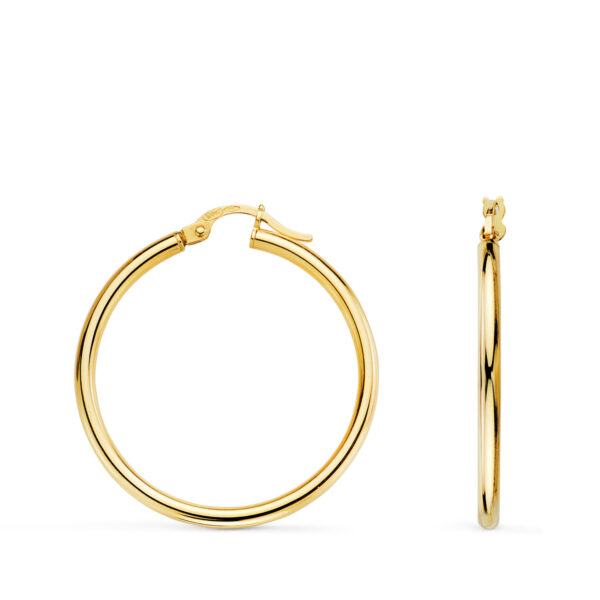 18K PENDIENTES AROS ORO AMARILLO HUECOS REDONDOS TUBO REDONDO 29 MM. GROSOR 2 MM