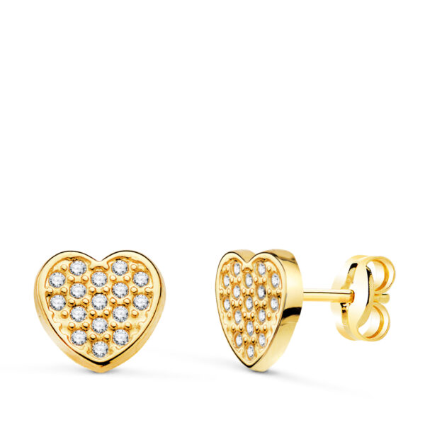 18K PENDIENTES ORO AMARILLO CORAZON CON CIRCONITAS. MEDIDA: 7 X 7 MM. CIERRE PRESION